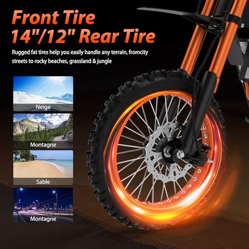 Soleil01 Electric Dirt Bike for Teens Adults, 14" Fat Tire 2000W 48V 21AH K9405