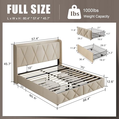 Queen Bed Frame with 4 Storage Drawers and Charging Station, Black S804993