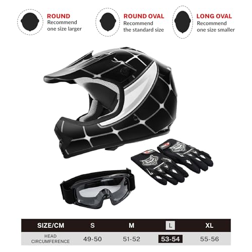 SLMOTO Dot Youth Kids Motocross Offroad Helmet with Goggles and Gloves Blue Skull D851858