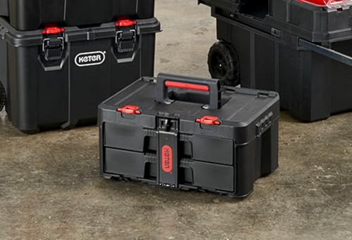 Keter Stack-n-Roll Modular Tools Organizer, 3 Piece Resin Rolling Tool Box, Black S451