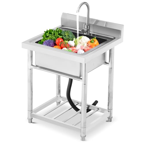 Stainless Steel Free Standing Utility Sink Single Bowl with Hot Cold Pipe R683