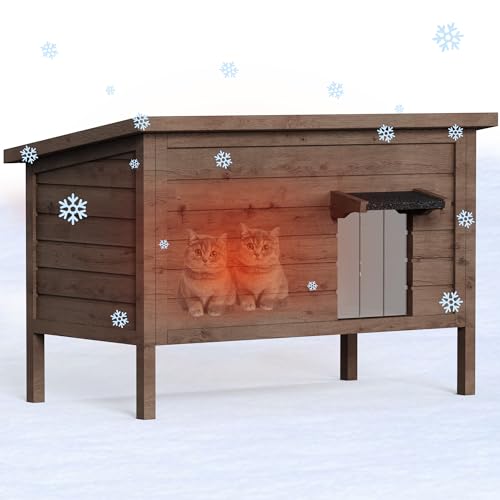 Outdoor Cat House Feral Cat Shelter Fully Insulated Outside Feral Cat Enclosure Wooden for Multiple Cats Possum Stray Condos Barn Cat Weatherproof Cathouse 34.4" L x 21.7" W x 27.2" H