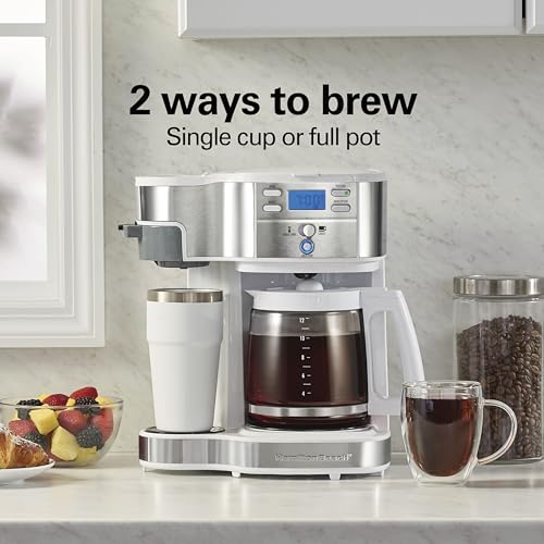 Hamilton Beach 49933 12 Cup Programmable Drip Coffee Maker & Single Serve Machine, Glass Carafe, White A63501