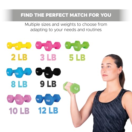 FUXION Neoprene Dumbbell Hand Weights, Set of 2, Hexagon Non-Slip E207497