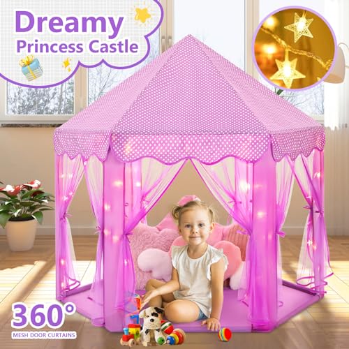 Monobeach Princess Tent Girls Large Playhouse with Star Lights L847553