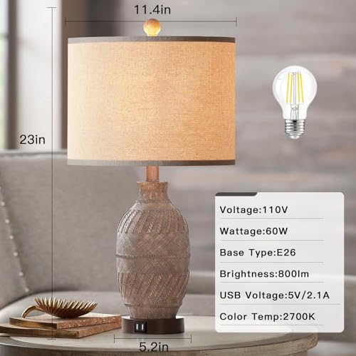 3-Way Dimmable Touch Control Table Lamps Set of 2 for Bedroom, USB Ports and AC Outlet X64612