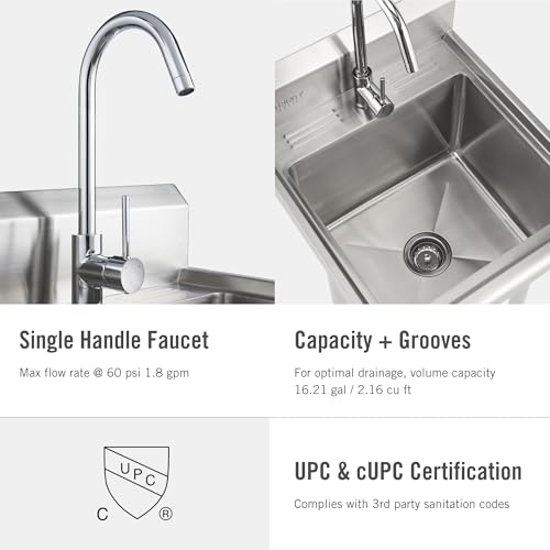 TRINITY THA-0307 Stainless Steel Freestanding Utility Sink with Chrome Faucet Y769640