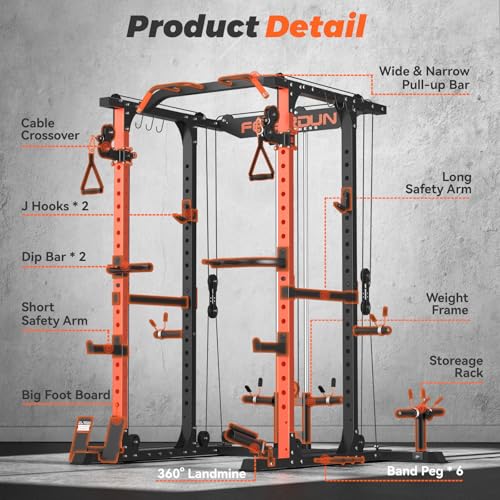 FEIERDUN Squat Rack Power Cage with Cable Crossover, 2000LBS Capacity I6292