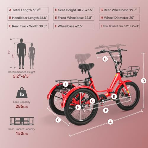Vivi T01 20" x2.6 Fat Tire Electric Tricycle for Adults, 750W Peak, Folding 3-Wheel Bike D7496