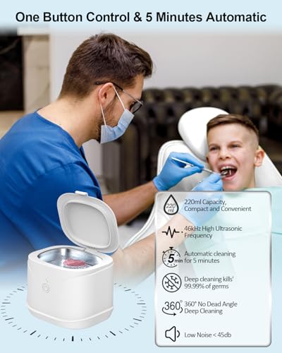 BCOM Ultrasonic Retainer Cleaner 46kHz, Portable Jewelry Cleaner for Dental Retainer, Watch, Ring H869133