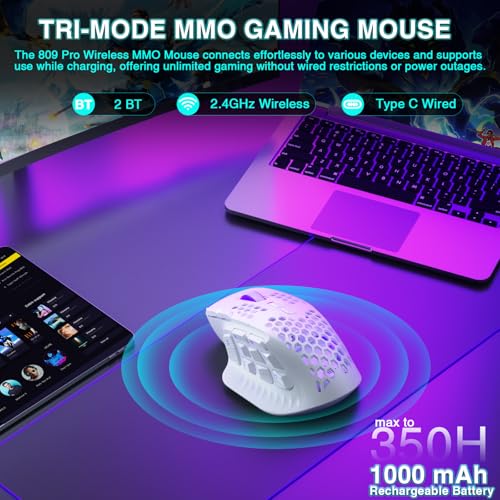 SM809 Pro Wireless MMO Gaming Mouse 24000 DPI Triple Connectivity RGB Black A4613