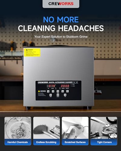 CREWORKS 3L Digital Ultrasonic Cleaner with Degas & Gentle Modes, 120W R572