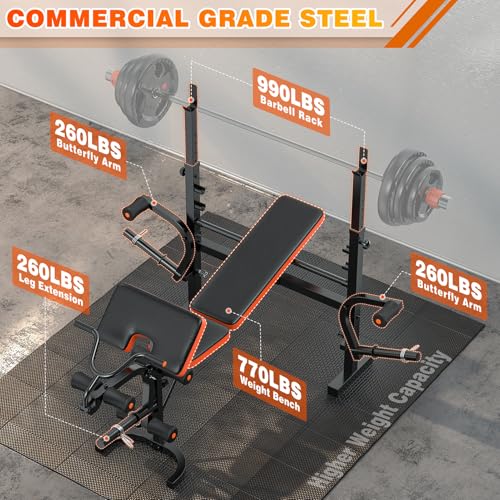 XDDIAS Weight Bench 770LBS with Leg Extension, Adjustable 6-in-1 for Home Gym G817
