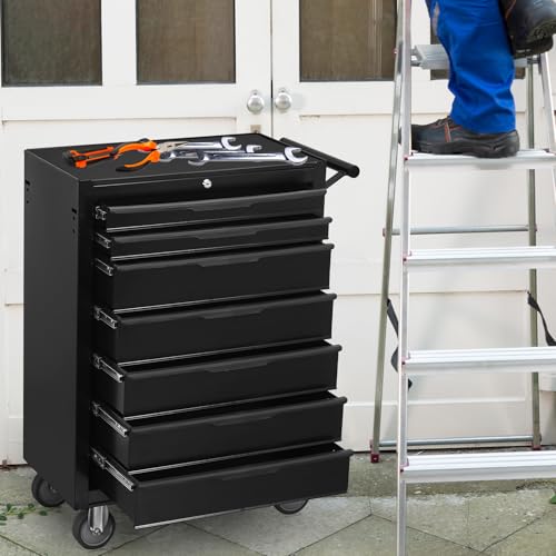 6-Drawer Rolling Tool Chest Cabinet with Wheels and Locking, Black W270288