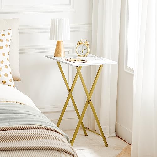 HOOBRO Folding TV Tray Tables, Set of 2, Marble and Gold C48497