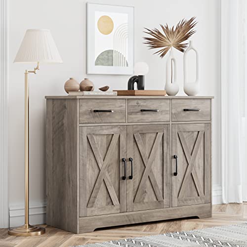 HOSTACK Modern Farmhouse Sideboard Buffet Cabinet with Barn Doors, White U8843
