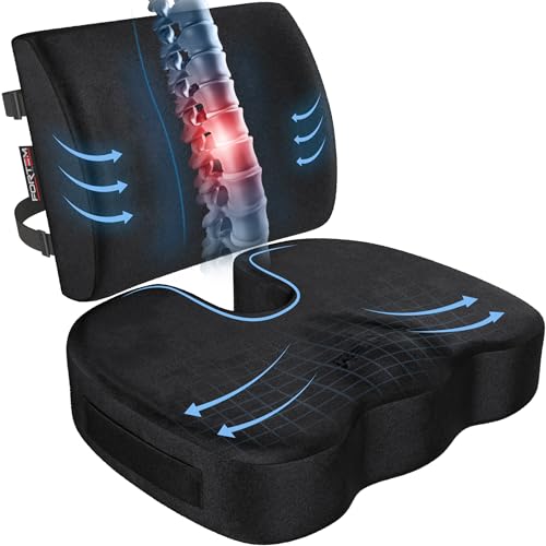 FORTEM Office Chair Cushion and Back Support, Memory Foam Lumbar Pillow, Non Slip, XL V440