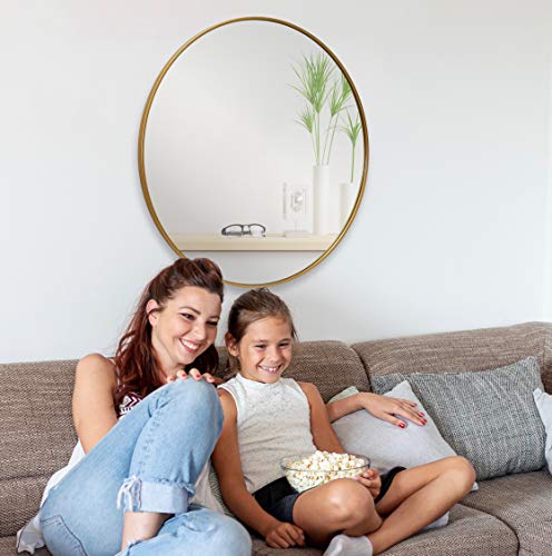 Gold Circle Wall Mirror 36 Inch Round for Entryways, Living Rooms S36398
