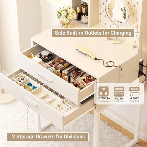 Black Vanity Desk with 4 Drawers and Charging Station O896