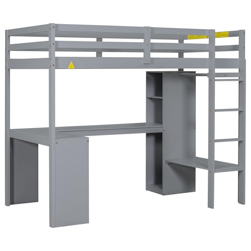 SOFTSEA Full Size Loft Bed with Desk & Wardrobe, White F150304