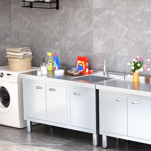 ZZV Freestanding Stainless Steel Utility Sink with Cabinet I631996