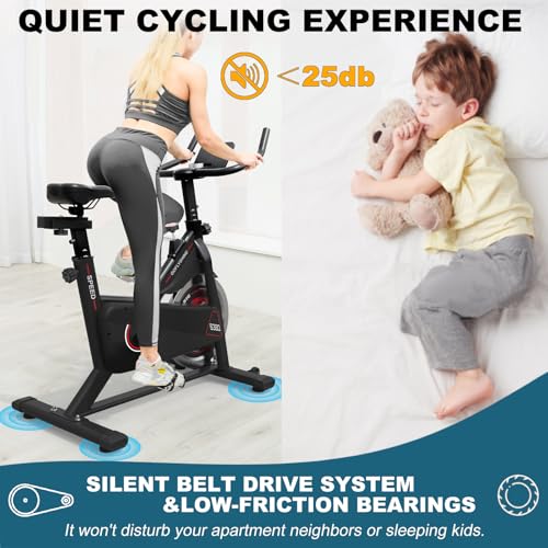 Indoor Cycling Bike with iPad Mount & LCD Monitor, Silent Belt Drive L36836