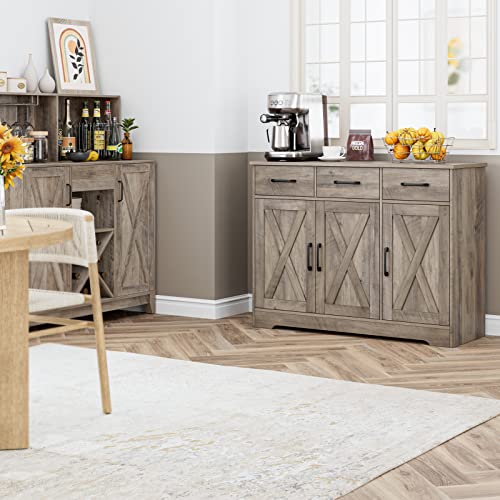 HOSTACK Modern Farmhouse Sideboard Buffet Cabinet with Barn Doors, White U8843
