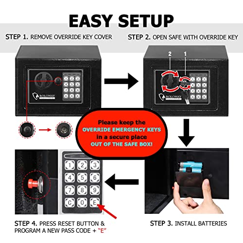 ROLOWAY Steel Safe Box 2.2 Cubic Feet with Key Digital Keypad Lock Black D838