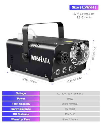 MOSFiATA 600W Fog Machine with RGB LED Lights and Remote Control E8210