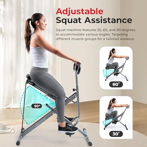 Sunny Health & Fitness Row-N-Ride Squat Assist Trainer, Foldable Home Exercise Machine G85090