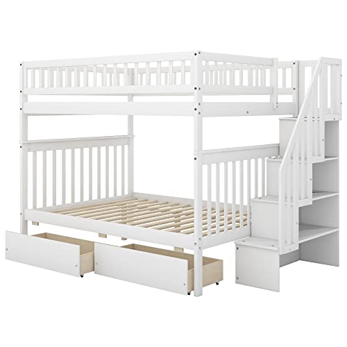 Harper & Bright Designs Twin Size Loft Bed with L-Shaped Desk and Stairs, Solid Wood, White D768