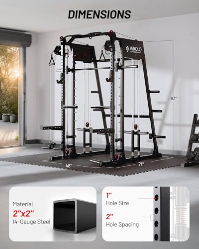 Mikolo Smith Machine 2200lbs Squat Rack with Lat Pulldown & Cable Crossover E219