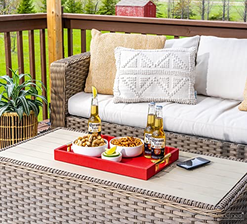 White Marble Faux Leather Decorative Tray with Handles D972626