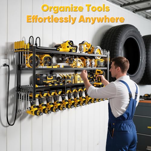 Large Power Tool Organizer Wall Mount with Charging Station, 4-Tier Heavy Duty Cordless Drill Holder G184910