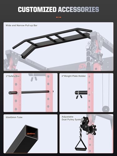 SunHome Power Cage Squat Rack with Adjustable Cable Crossover J3701