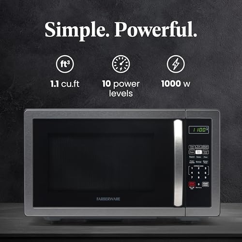 Farberware Countertop Microwave 1000W 1.1 cu ft Black Stainless Steel P5805