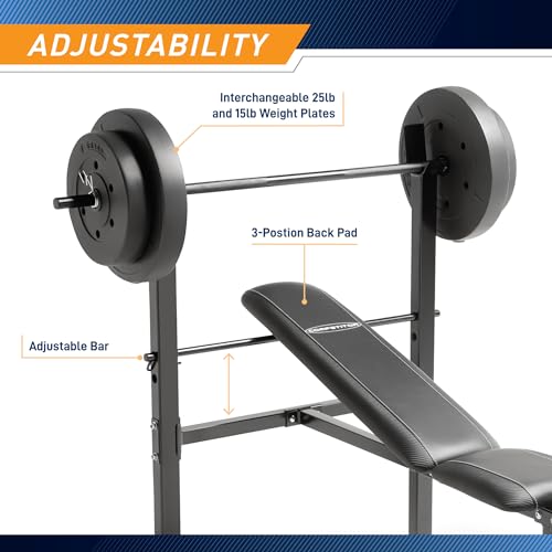 Marcy Standard Weight Bench with Vinyl-Coated Weight Set for Home Gym O2680