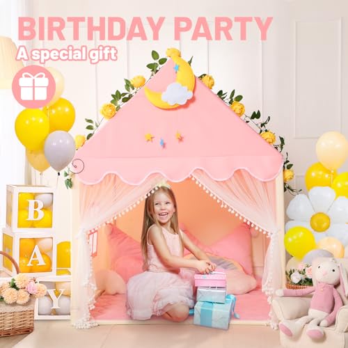 Wilwolfer Kid Tent with Mat and Star Lights - Indoor Playhouse for Toddlers and Girls (Pink) N411519