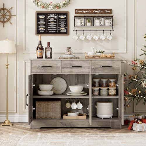 HOSTACK Modern Farmhouse Sideboard Buffet Cabinet with Barn Doors, White U8843
