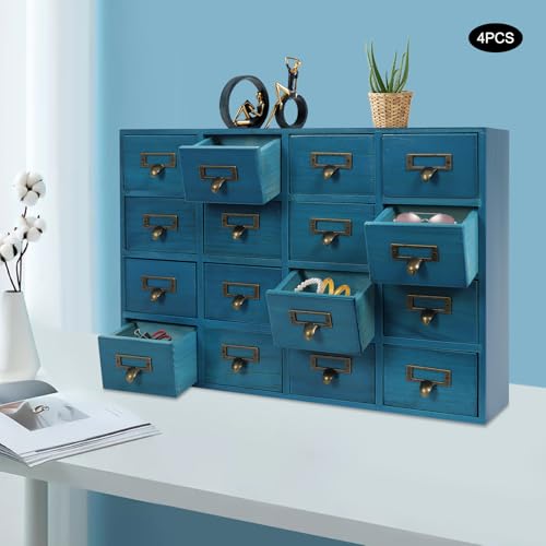 Vintage 16-Drawer Wooden Desktop Organizer with Iron Label Holders N538