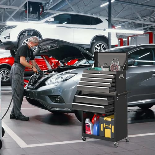 5-Drawer Rolling Tool Chest Storage Cabinet with Detachable Top Tool Box, Black R11137