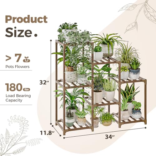 Bamworld Plant Stand Indoor Outdoor Wood Plant Rack 3 Tier Ladder D51744