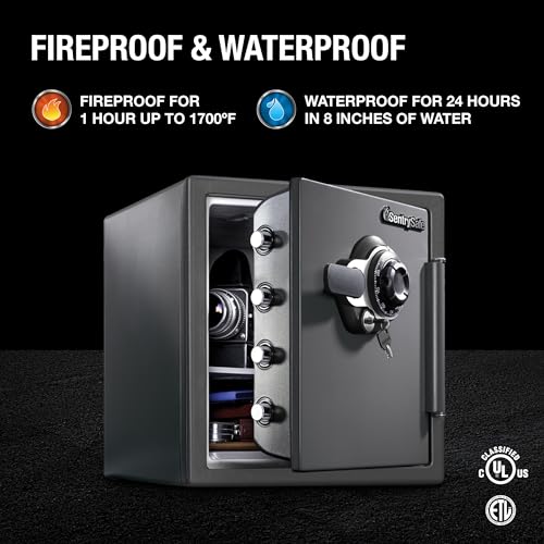 SentrySafe Fireproof Waterproof Steel Home Safe with Dial Combination Lock, Black Y353