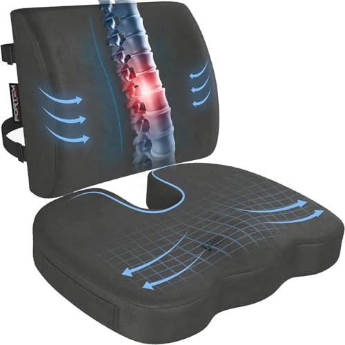 FORTEM Office Chair Cushion and Back Support, Memory Foam Lumbar Pillow, Non Slip, XL V440