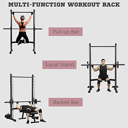 Soozier Squat Rack with Pull-Up Bar, Adjustable Power Rack for Home Gym, Black X745