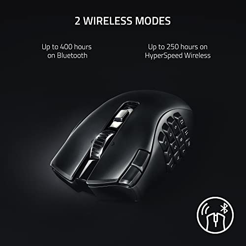 Razer Naga V2 HyperSpeed Wireless MMO Gaming Mouse, 19 Programmable Buttons, HyperScroll, Focus Pro 30K Sensor F16988
