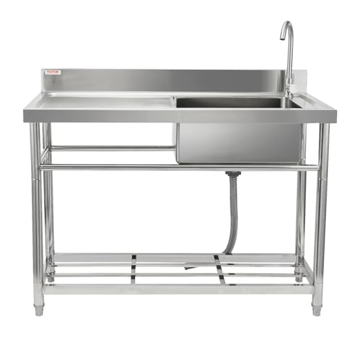 VEVOR Stainless Steel Utility Sink with Workbench Faucet and Legs, 39.4 x 19.1 x 37.4 in L559
