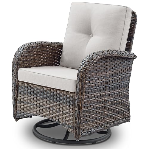 Outdoor Wicker Swivel Rocker Chairs Set of 2 with Rattan Side Table, Brown/Blue B592