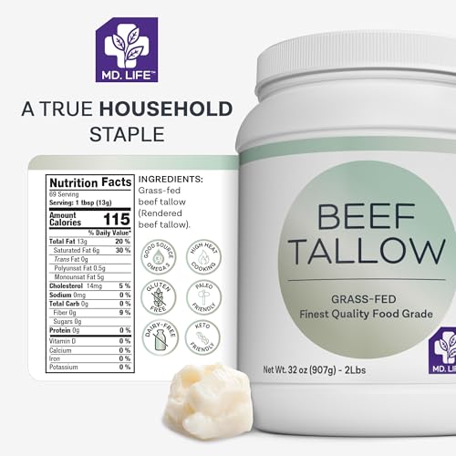 MD.LIFE Grass Fed Beef Tallow for Cooking, 24 Pounds A54505