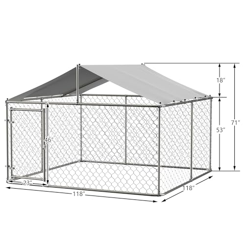 Large Outdoor Dog Kennel Heavy Duty Galvanized Steel with Waterproof Cover V616855